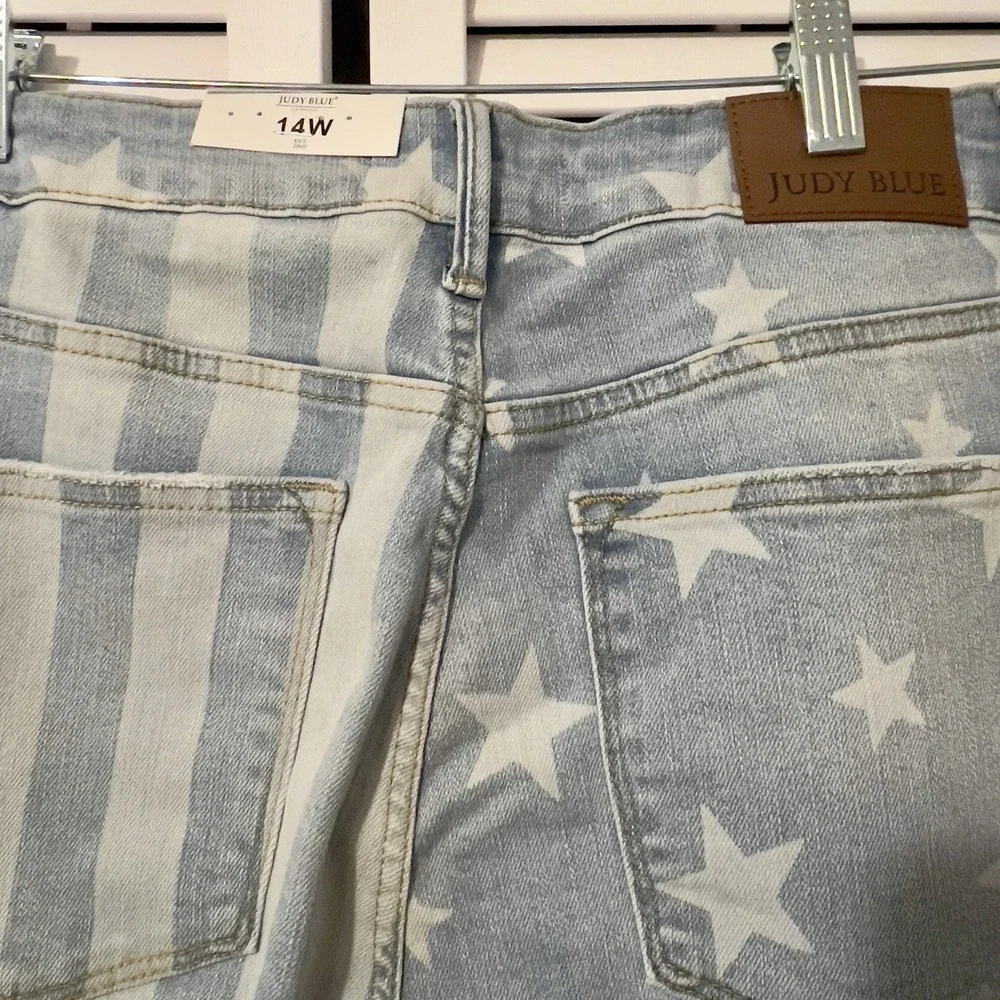 NWT JUDY BLUE High Waist Flare Jeans Stars & Stripes Size 14W Stretch USA. - Picture 6 of 13
